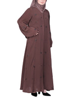BeingMuslims Abaya with Starburst Crystal Embroidery Motifs Brown