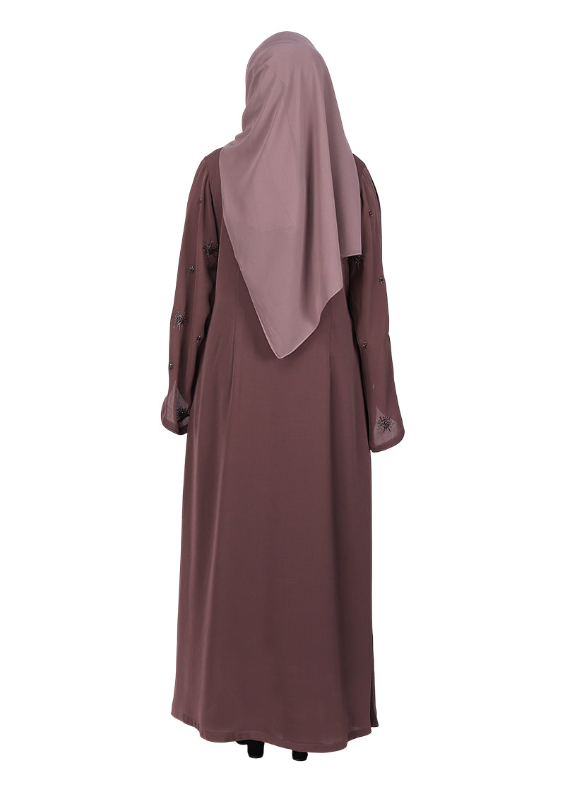BeingMuslims Abaya with Starburst Crystal Embroidery Motifs Brown
