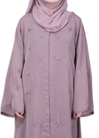 BeingMuslims Abaya with Starburst Crystal Embroidery Motifs Light Purple