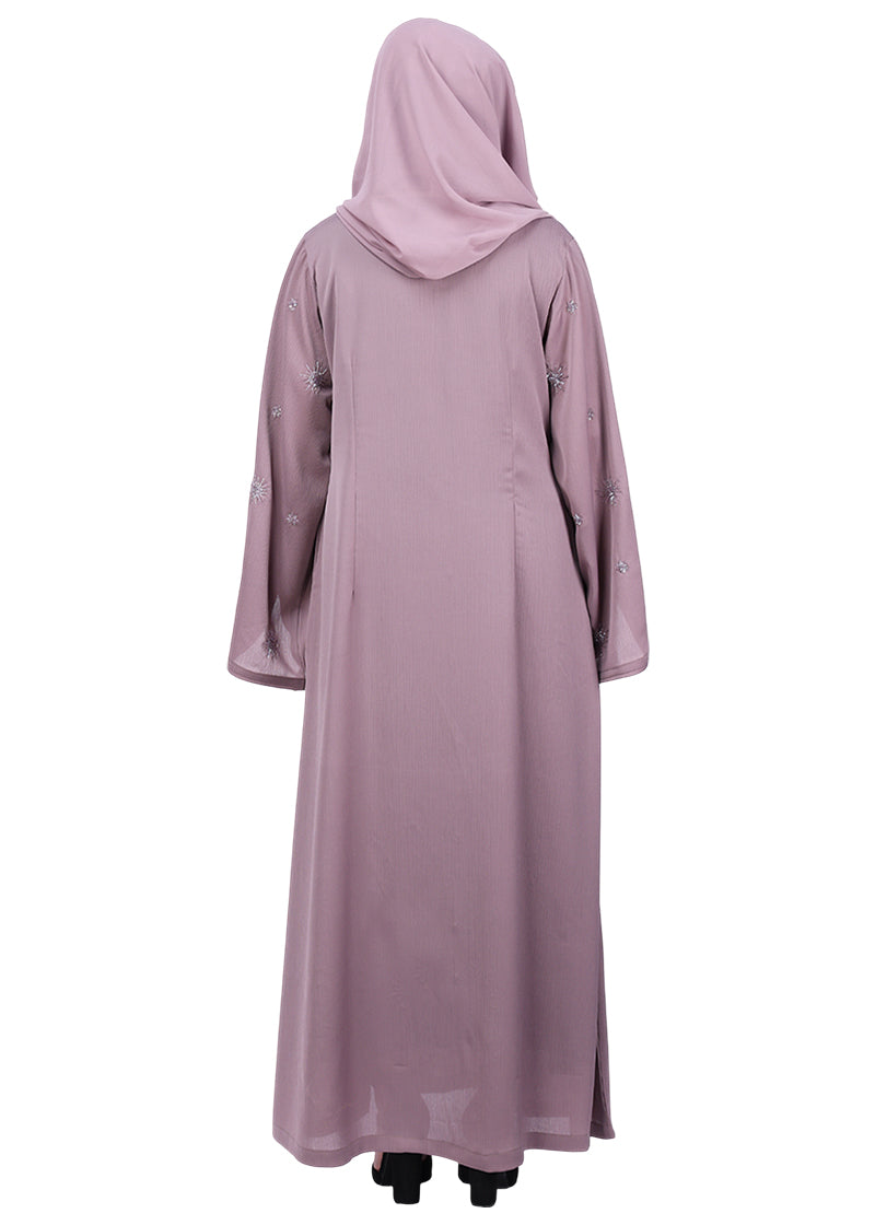 BeingMuslims Abaya with Starburst Crystal Embroidery Motifs Light Purple