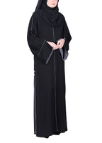 BeingMuslims Flowy Abaya with Sleek contrast Piping Black