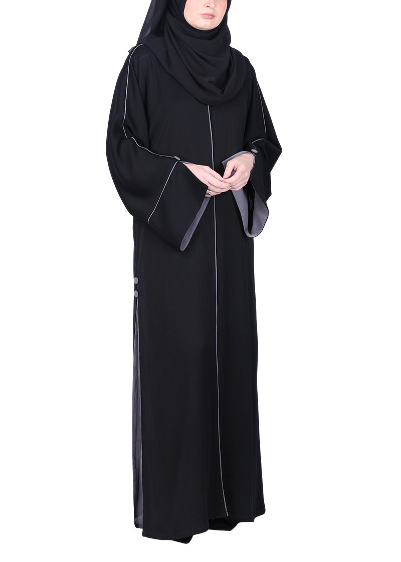 BeingMuslims Flowy Abaya with Sleek contrast Piping