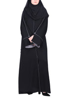BeingMuslims Flowy Abaya with Sleek contrast Piping Black