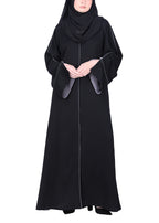 BeingMuslims Flowy Abaya with Sleek contrast Piping Black