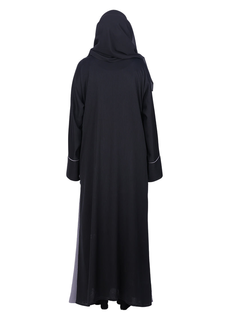 BeingMuslims Flowy Abaya with Sleek contrast Piping Purple