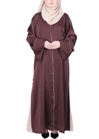 BeingMuslims Flowy Abaya with Sleek contrast Piping Brown