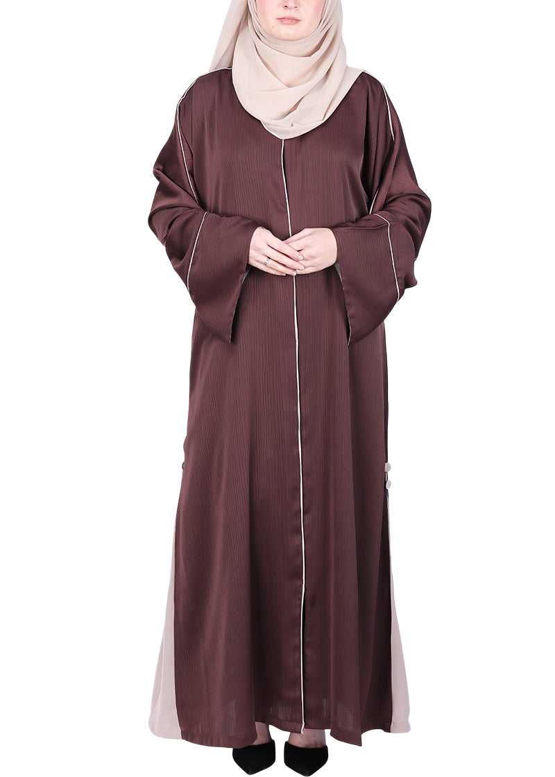 BeingMuslims Flowy Abaya with Sleek contrast Piping
