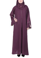 BeingMuslims Flowy Abaya with Sleek contrast Piping Purple