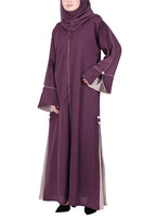 BeingMuslims Flowy Abaya with Sleek contrast Piping Purple