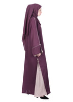 BeingMuslims Flowy Abaya with Sleek contrast Piping Purple