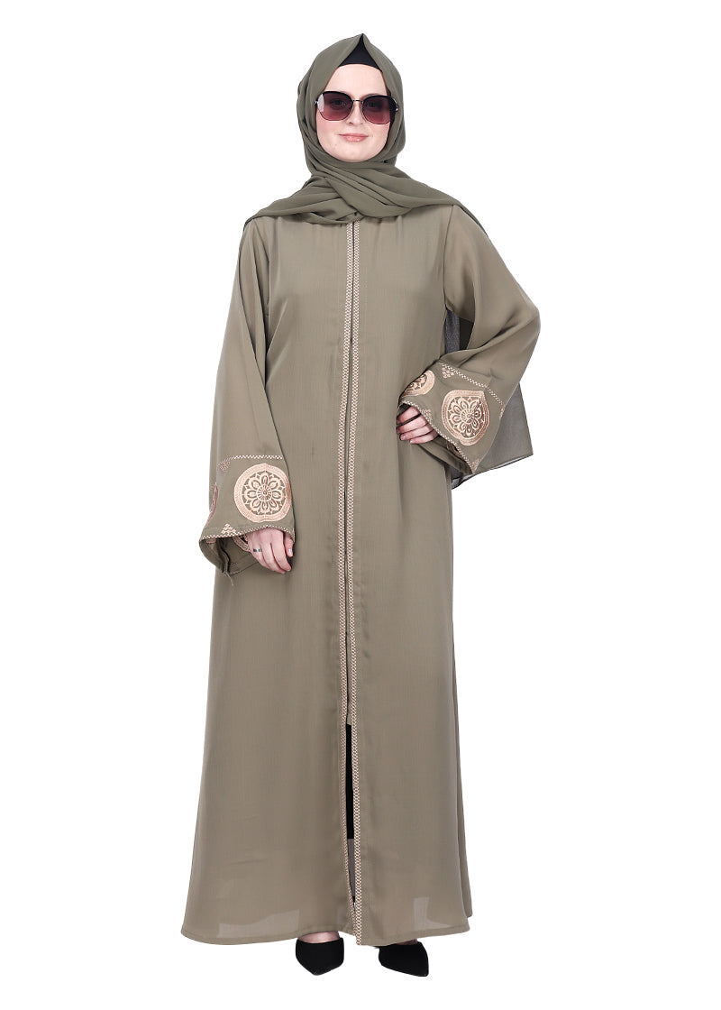 BeingMuslims Extraordinary Abaya Golden Circular Medallion Motifs Teal Green