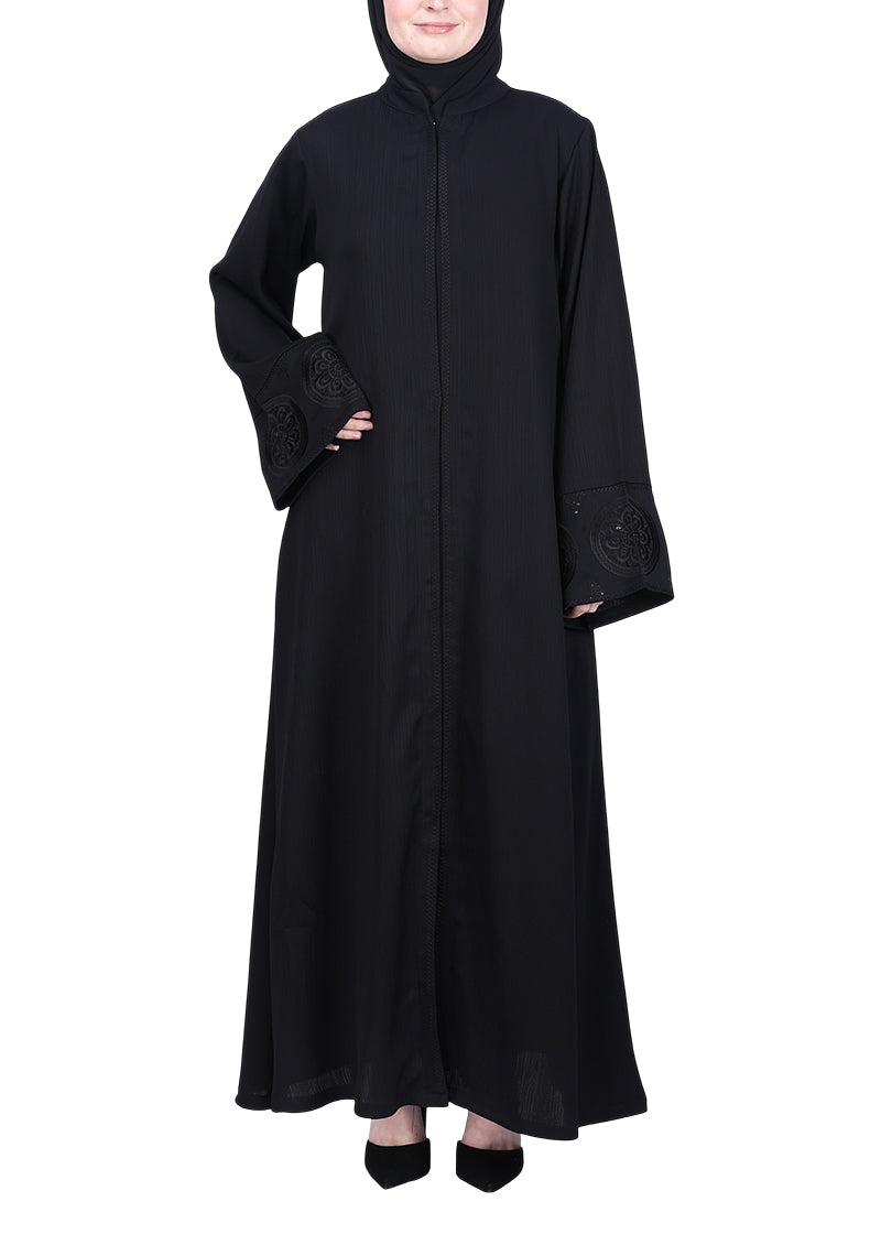 BeingMuslims Extraordinary Abaya Golden Circular Medallion Motifs Black