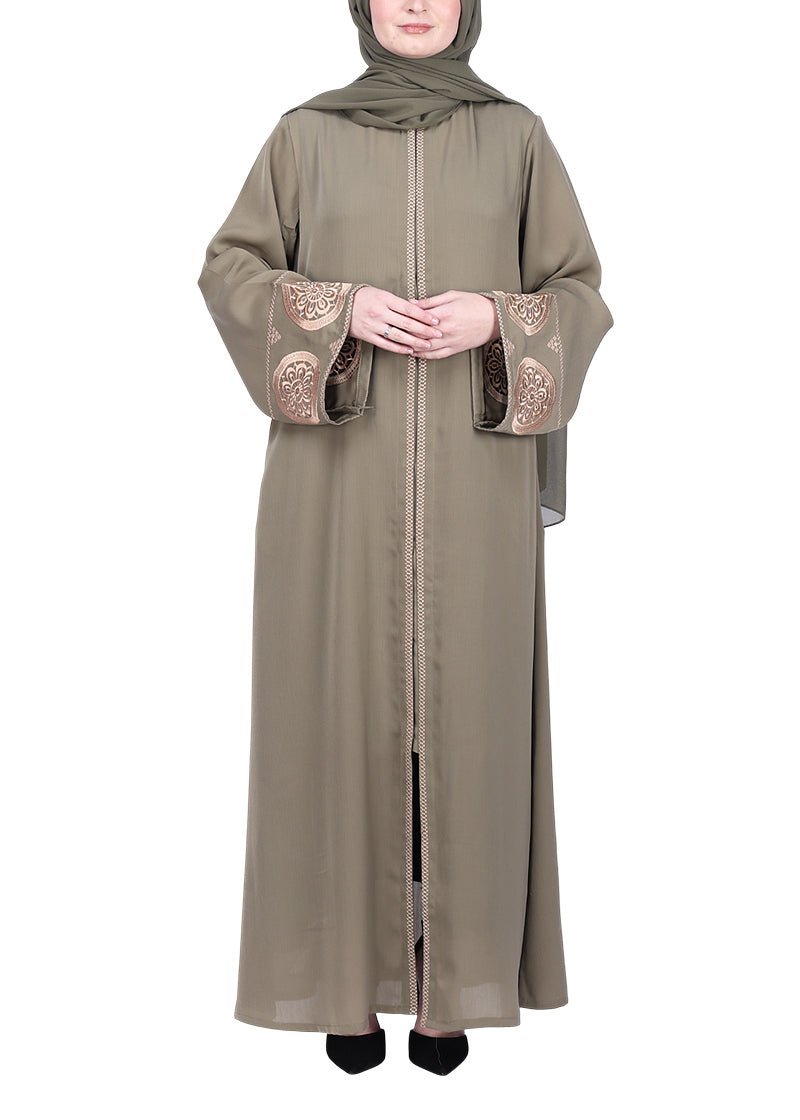 BeingMuslims Extraordinary Abaya Golden Circular Medallion Motifs Green