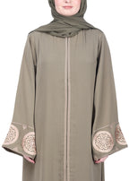 BeingMuslims Extraordinary Abaya Golden Circular Medallion Motifs Green