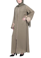 BeingMuslims Extraordinary Abaya Golden Circular Medallion Motifs Green