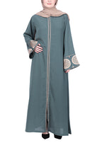 BeingMuslims Extraordinary Abaya Golden Circular Medallion Motifs Olive