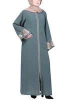 BeingMuslims Extraordinary Abaya Golden Circular Medallion Motifs Olive