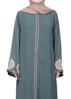 BeingMuslims Extraordinary Abaya Golden Circular Medallion Motifs Olive