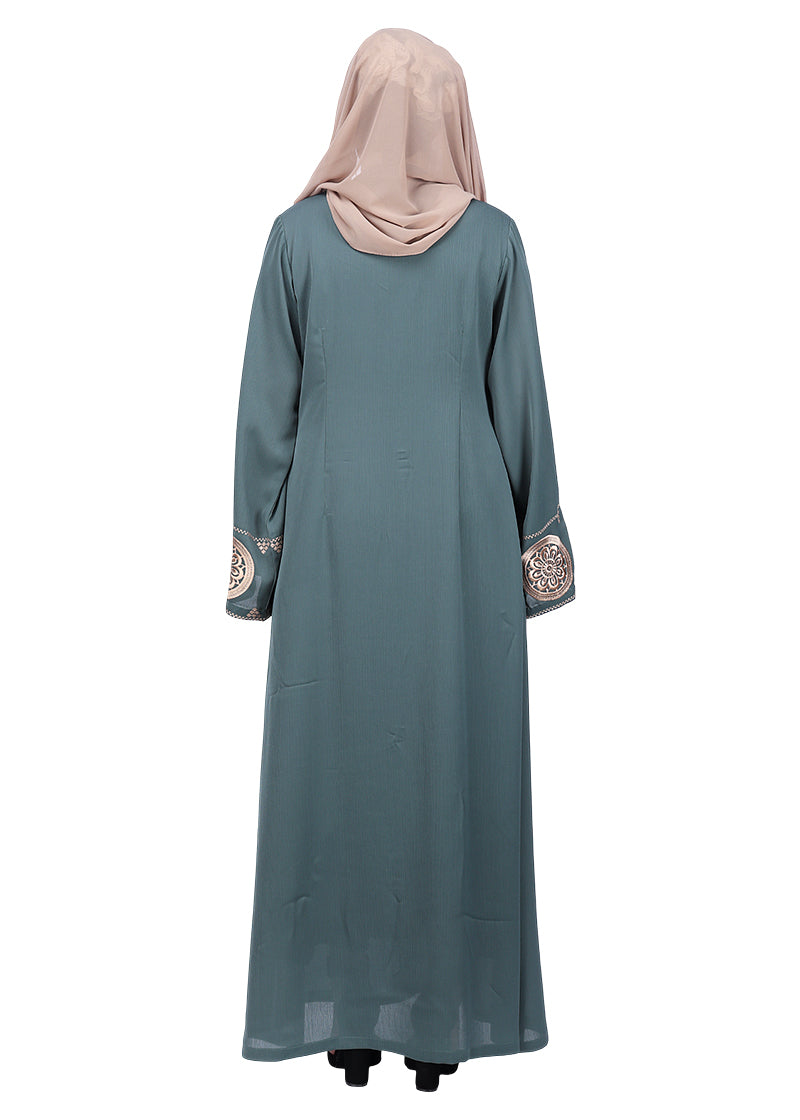 BeingMuslims Extraordinary Abaya Golden Circular Medallion Motifs Olive