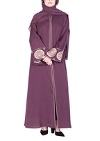 BeingMuslims Extraordinary Abaya Golden Circular Medallion Motifs Purple
