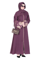 BeingMuslims Extraordinary Abaya Golden Circular Medallion Motifs Purple