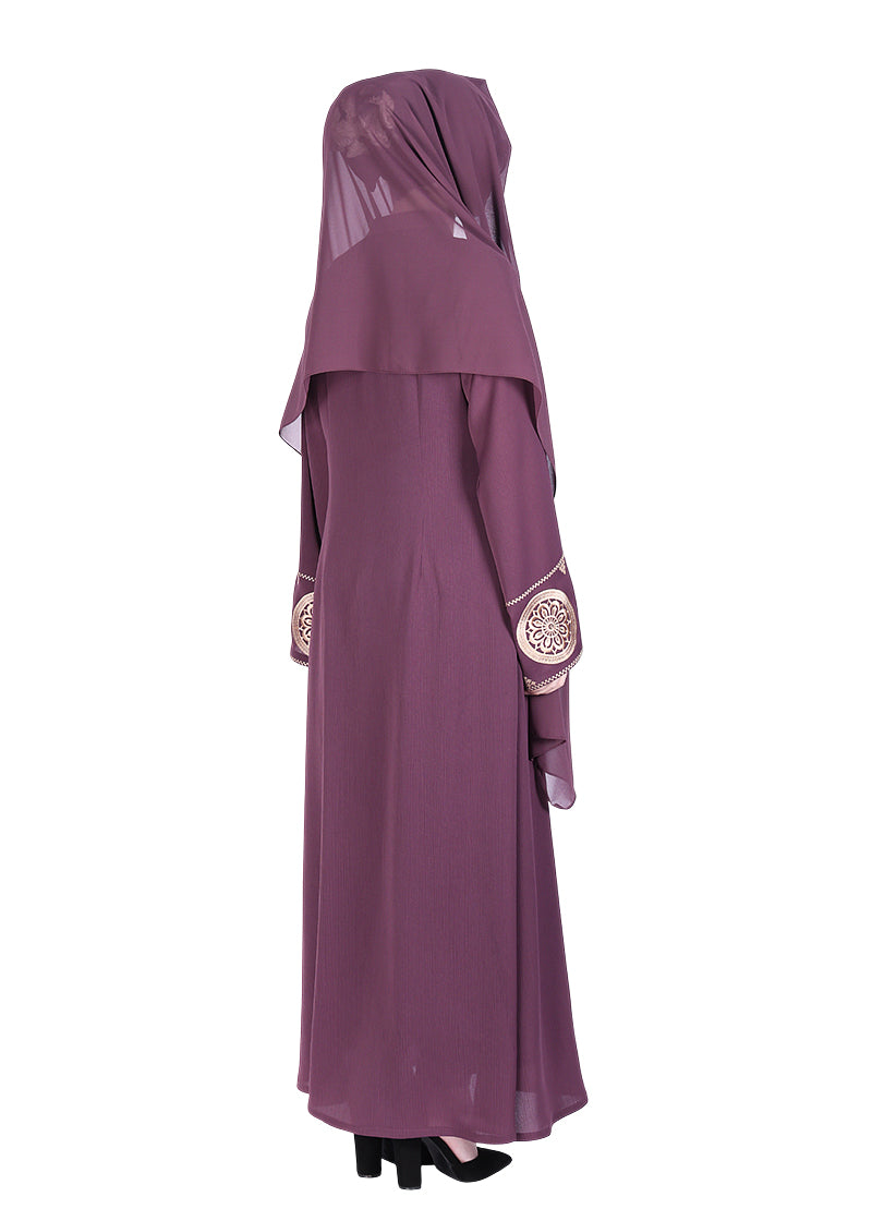 BeingMuslims Extraordinary Abaya Golden Circular Medallion Motifs Purple