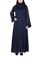 BeingMuslims Abaya with Subtle Embroidery with Leaf Inspired Motifs. Navy Blue