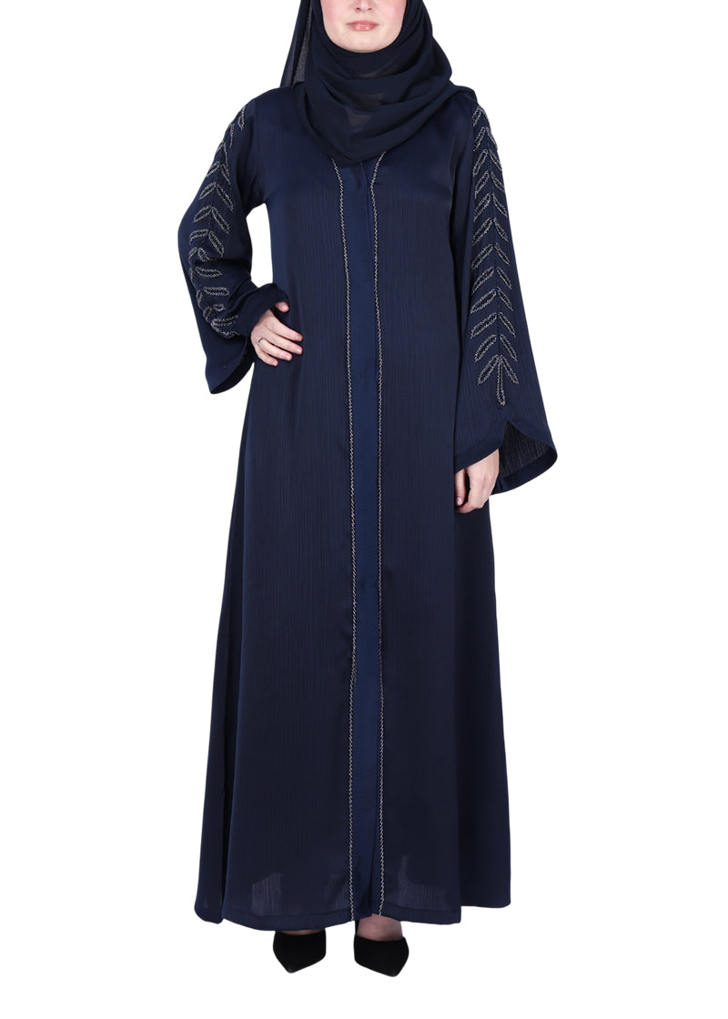 BeingMuslims Abaya with Subtle Embroidery with Leaf Inspired Motifs.