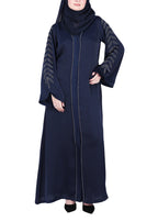 BeingMuslims Abaya with Subtle Embroidery with Leaf Inspired Motifs. Navy Blue