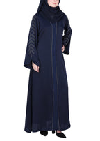 BeingMuslims Abaya with Subtle Embroidery with Leaf Inspired Motifs. Navy Blue