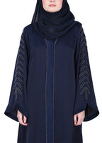 BeingMuslims Abaya with Subtle Embroidery with Leaf Inspired Motifs. Navy Blue