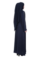 BeingMuslims Abaya with Subtle Embroidery with Leaf Inspired Motifs. Navy Blue