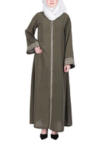 BeingMuslims Abayas with Delicate Geomtric Lines Embroidery Dead Mint