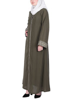 BeingMuslims Abayas with Delicate Geomtric Lines Embroidery Dead Mint