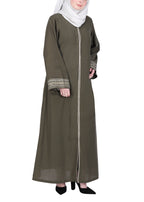BeingMuslims Abayas with Delicate Geomtric Lines Embroidery Dead Mint