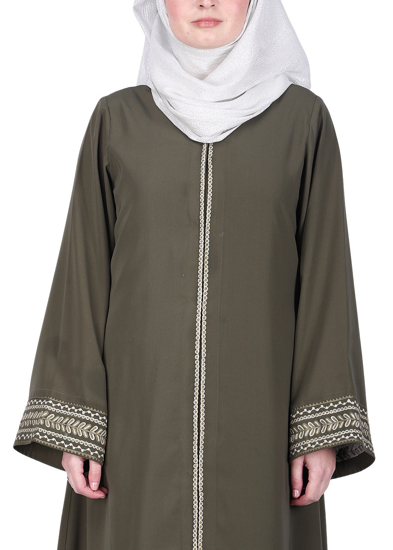 BeingMuslims Abayas with Delicate Geomtric Lines Embroidery Dead Mint