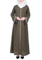 BeingMuslims Abayas with Delicate Geomtric Lines Embroidery Dead Mint