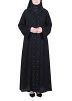 BeingMuslims Luxury Abaya with Rich Floral Beadwork Embroidery Black
