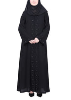 BeingMuslims Luxury Abaya with Rich Floral Beadwork Embroidery Black