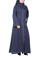BeingMuslims Luxury Abaya with Subtle Handwork of Timeless Detailing. Dark Grey