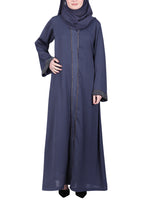 BeingMuslims Luxury Abaya with Subtle Handwork of Timeless Detailing. Dark Grey