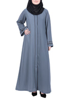 BeingMuslims Opulent Abaya with Delicate Embroidered Sleeve Cuffs. Grey