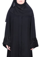BeingMuslims Abaya with Rich on Embroidery on Sleeves Black