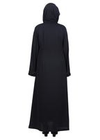 BeingMuslims Black Abaya with Glittering Crystal Embroidery on Front Panel and Sleeves Black