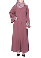 BeingMuslims Muted Abaya with Delicate Sleeve Embroidery Onion Pink
