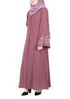 BeingMuslims Muted Abaya with Delicate Sleeve Embroidery Onion Pink