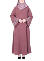 BeingMuslims Muted Abaya with Delicate Sleeve Embroidery Onion Pink