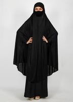 BeingMuslims Knee Length Jersey Khimar with sleeves in Black Black Pack of 10