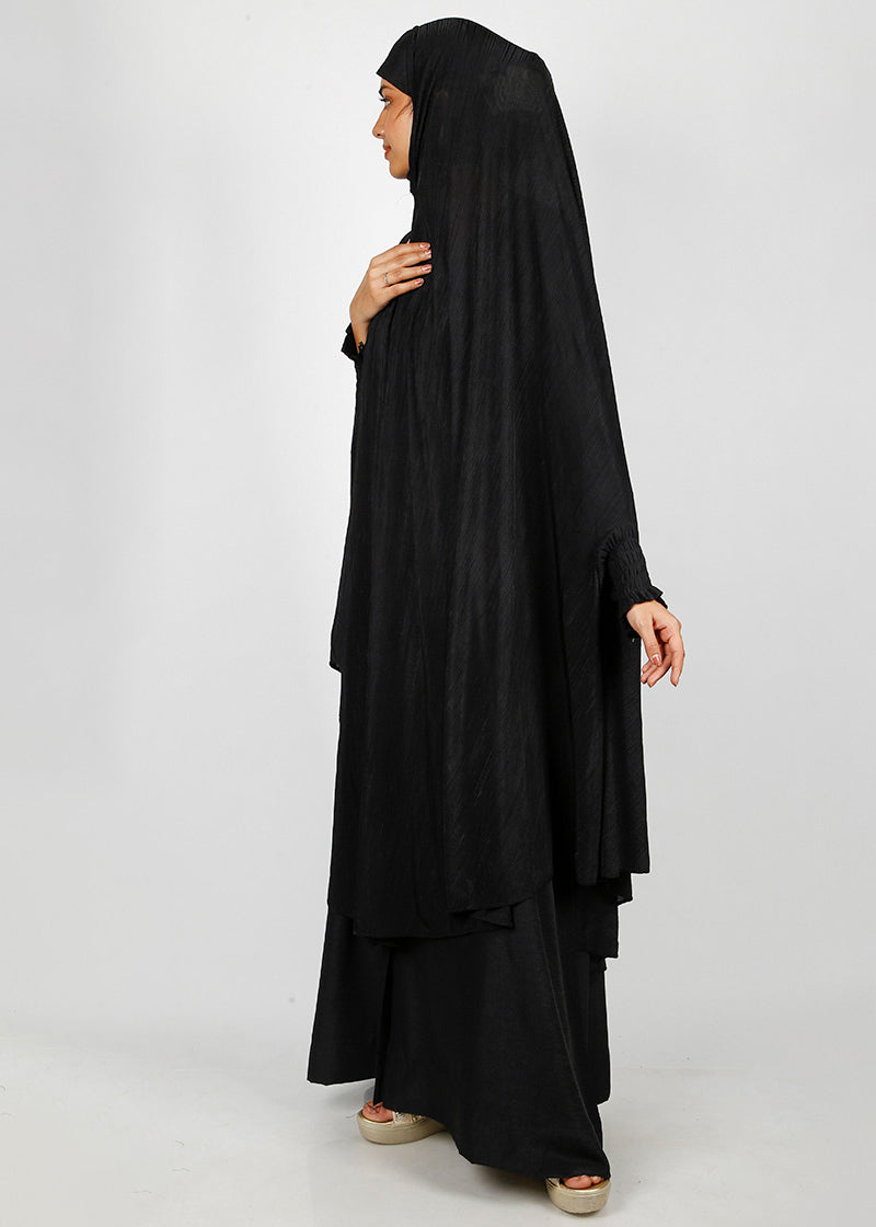 BeingMuslims Knee Length Jersey Khimar with sleeves in Black Black Pack of 10