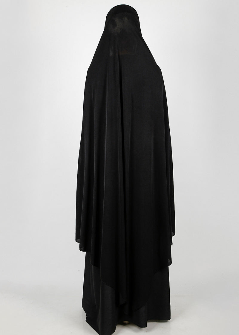BeingMuslims Knee Length Jersey Khimar with sleeves in Rich Black Black Pack of 10